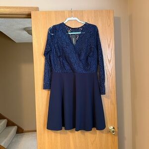 New Boohoo Navy Long Sleeve Lace Dress